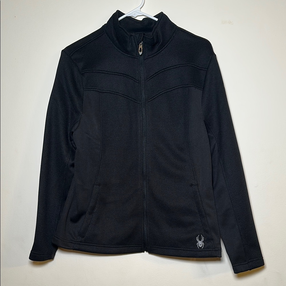 Spyder Black Zip-Up Textured Fabric and High Collar